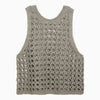Brunello Cucinelli Dark green perforated cotton-blend tank top