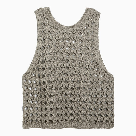 Brunello Cucinelli Dark green perforated cotton-blend tank top