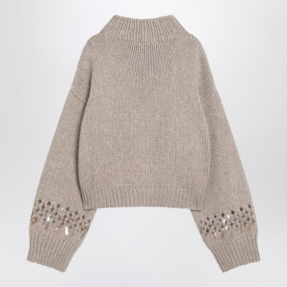 Brunello Cucinelli Brown openwork sweater with sequins
