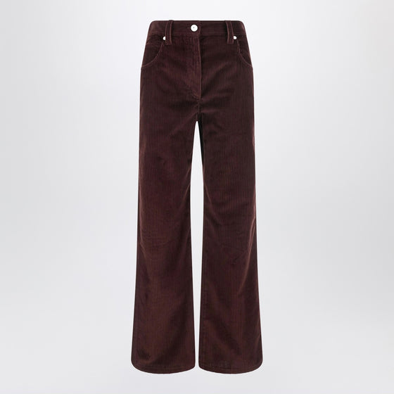 Brunello Cucinelli Wide-leg bordeaux velvet trousers