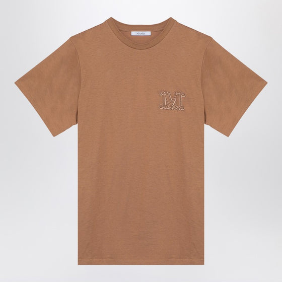 Max Mara Oversized beige cotton T-shirt with logo embroidery