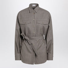  Brunello Cucinelli Check-pattern shirt with belt and Shiny Collar Detail
