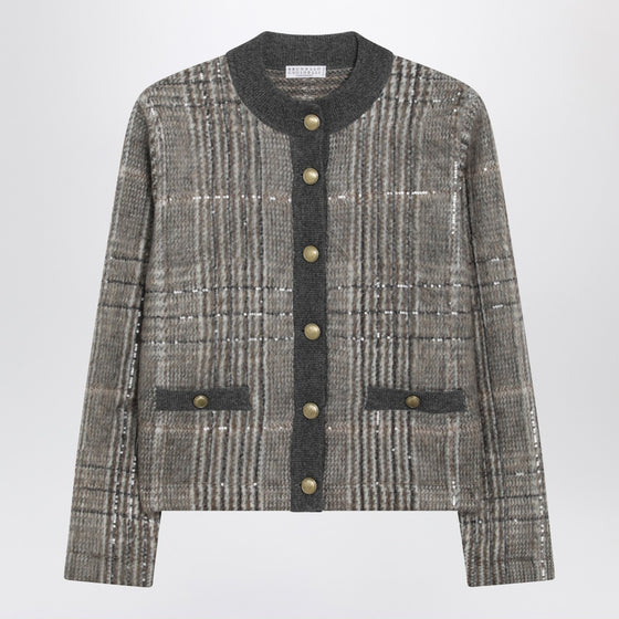 Brunello Cucinelli Jacquard cardigan with Dazzling Check Embroidery