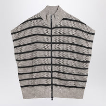  Brunello Cucinelli Striped mesh cardigan in linen blend