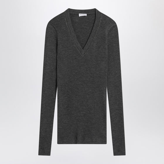 Brunello Cucinelli Dark grey ribbed wool sweater