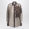 Brunello Cucinelli Brown shirt with Flora Appliqué in silk