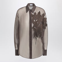  Brunello Cucinelli Brown shirt with Flora Appliqué in silk