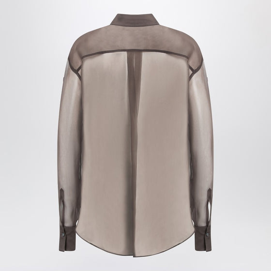 Brunello Cucinelli Brown shirt with Flora Appliqué in silk