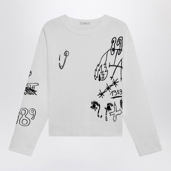 1989 STUDIO Embroidery crop knit round neck white