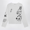 1989 STUDIO Embroidery crop knit round neck white