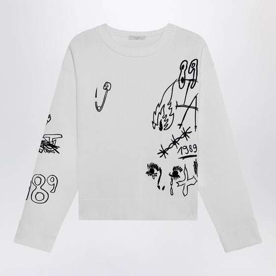 1989 STUDIO Embroidery crop knit round neck white