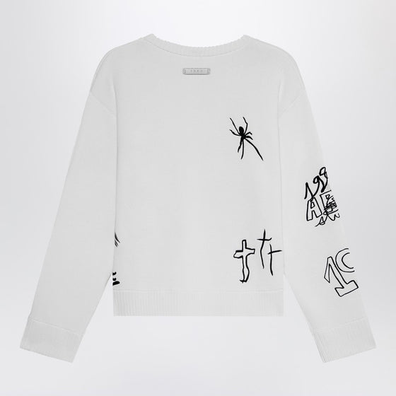 1989 STUDIO Embroidery crop knit round neck white