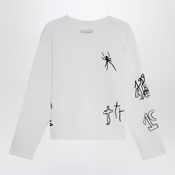 1989 STUDIO Embroidery crop knit round neck white