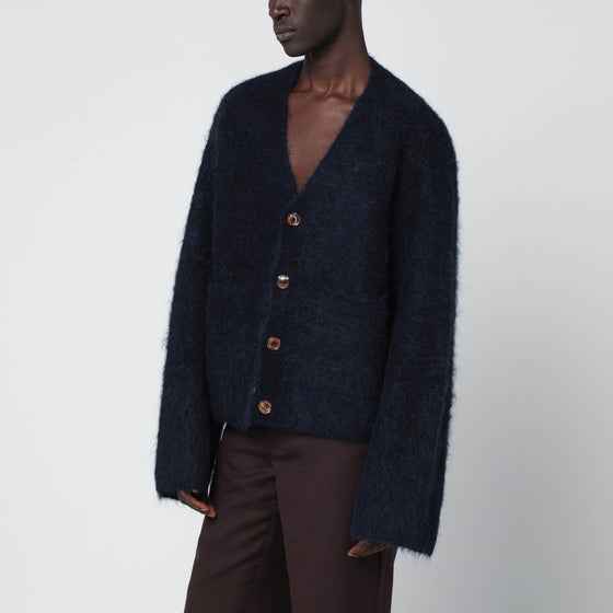 Séfr Lee blue cardigan in textured alpaca yarn