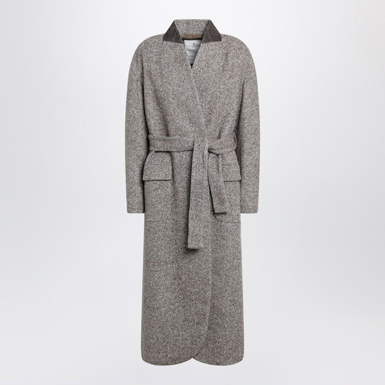 Brunello Cucinelli Brown mélange wool-blend coat with belt