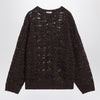 Brunello Cucinelli Brown perforated sweater with micro sequins