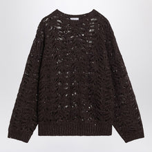  Brunello Cucinelli Brown perforated sweater with micro sequins
