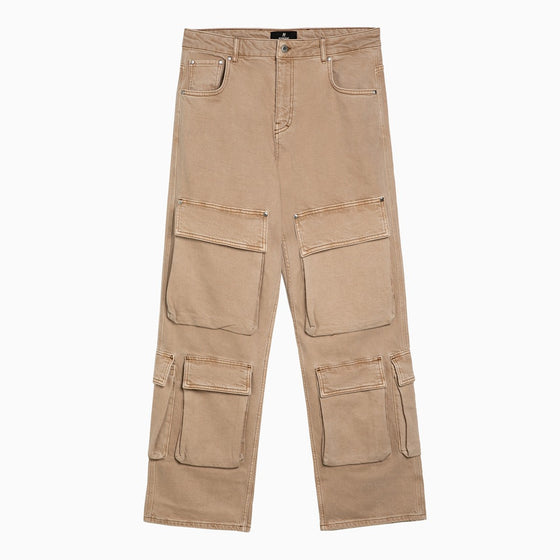 Represent R3Ca beige denim cargo trousers