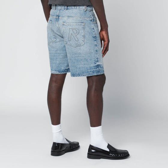 Represent Light blue washed-effect denim Bermuda shorts