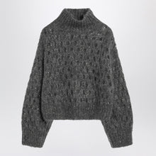  Brunello Cucinelli Grey openwork turtleneck sweater