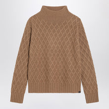  Max Mara Camel cable knit turtleneck jumper