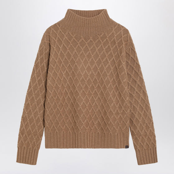 Max Mara Camel cable knit turtleneck jumper