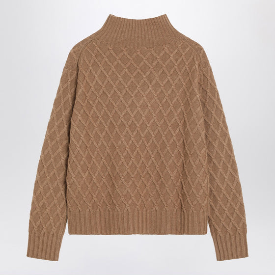 Max Mara Camel cable knit turtleneck jumper