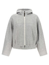 Brunello Cucinelli Shiny Zipper Pull Cropped Hoodie