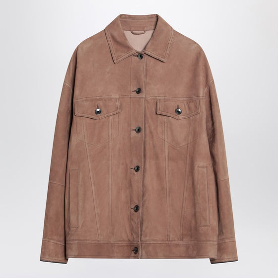 Brunello Cucinelli Brown leather overshirt jacket