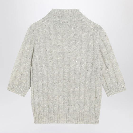 Brunello Cucinelli Light grey cable-knit sweater in mohair blend