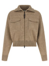 Brunello Cucinelli Shiny Zipper Pull Wool Cardigan