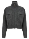 Brunello Cucinelli Shiny Zipper Pull Wool Cardigan