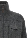 Brunello Cucinelli Shiny Zipper Pull Wool Cardigan