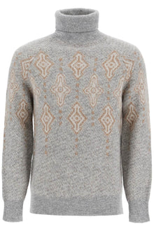  Brunello Cucinelli geometric jacquard turtleneck sweater