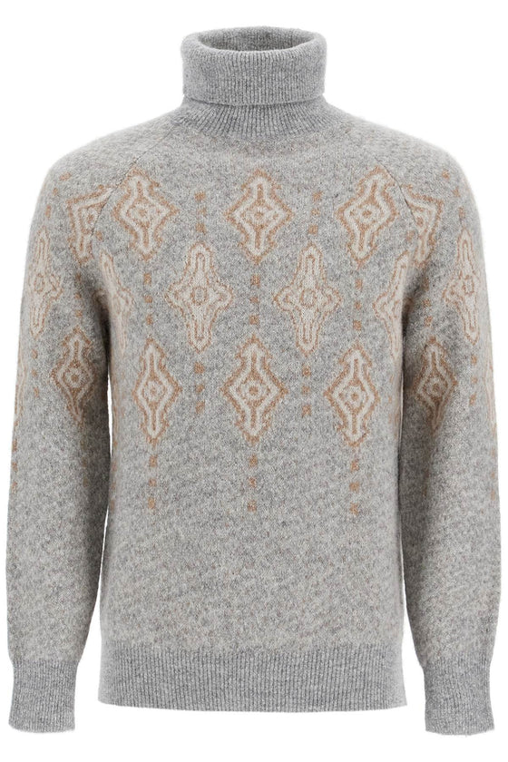 Brunello Cucinelli geometric jacquard turtleneck sweater