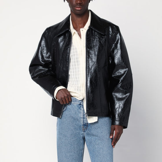 Séfr Shiny black zip-up jacket in eco-leather