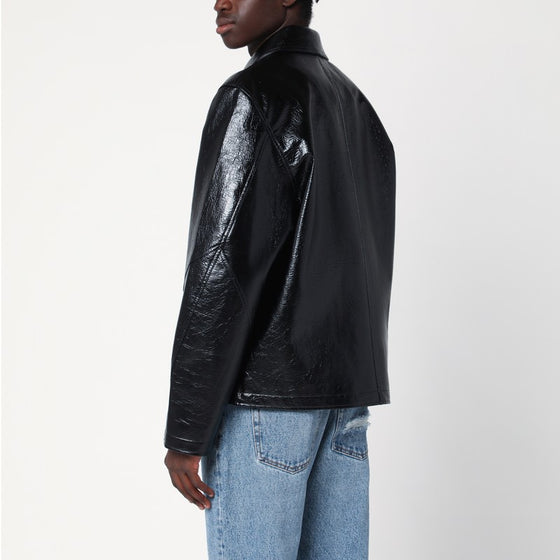 Séfr Shiny black zip-up jacket in eco-leather