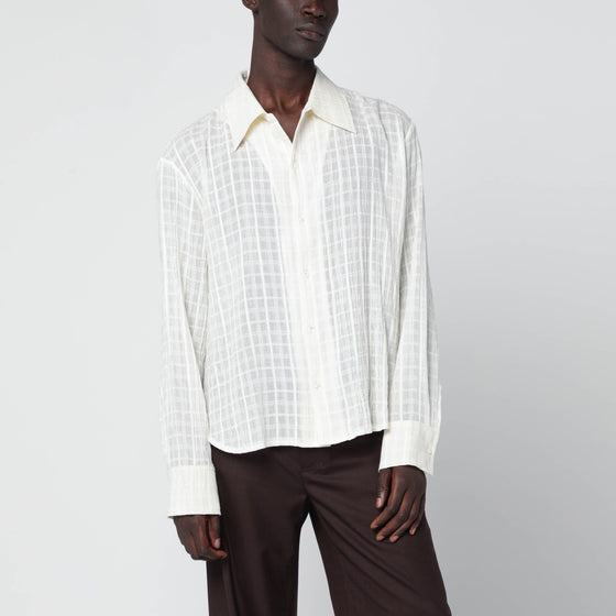 Séfr Ignacio white cotton and linen checked shirt