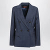 Max Mara Studio Double-Breasted Jacket in Denim Blue Wool Canvas