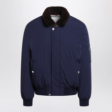  Brunello Cucinelli Indigo nylon puffer jacket with shearling collar