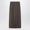 Max Mara Long Pleated Skirt in Dark Khaki Lightweight Jersey