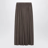 Max Mara Long Pleated Skirt in Dark Khaki Lightweight Jersey