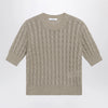 Max Mara Cable-knit linen crewneck sweater in brown