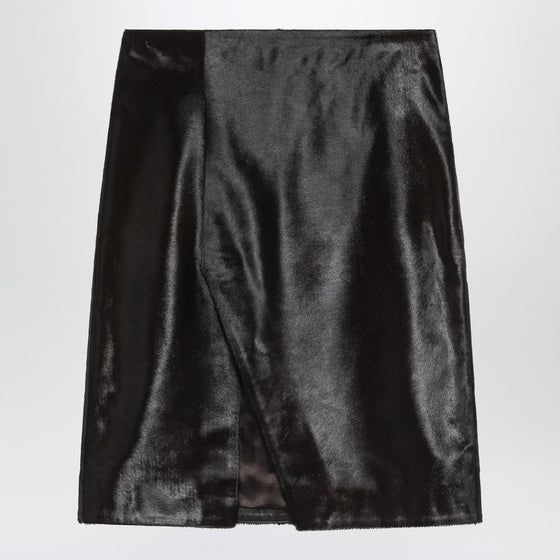 Loulou Studio Brown Myra skirt in pony-effect leather