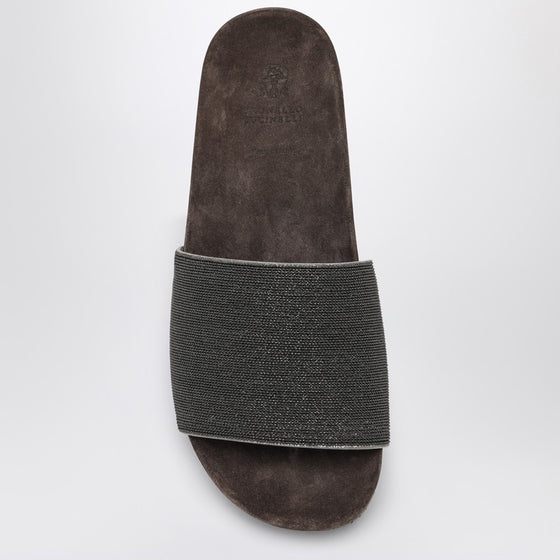 Brunello Cucinelli Precious Taupe Slides in Suede