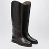 Brunello Cucinelli Brown leather boots with Shiny Detail