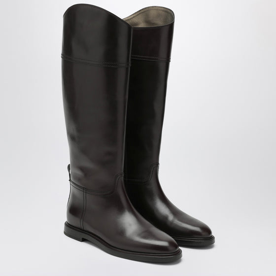 Brunello Cucinelli Brown leather boots with Shiny Detail