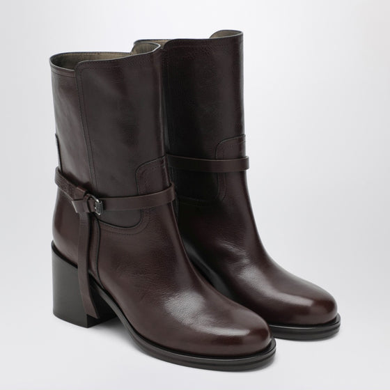 Brunello Cucinelli Brown leather ankle boots with heel