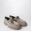 Brunello Cucinelli Taupe grey suede boat loafer