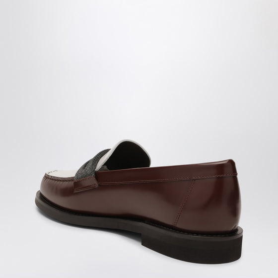 Brunello Cucinelli Brown/White Loafers with Precious Clamp